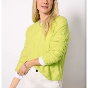 Evereve‎ Bridget Pullover Neon Yellow Cable Knit Sweater Small Lightweight Crew